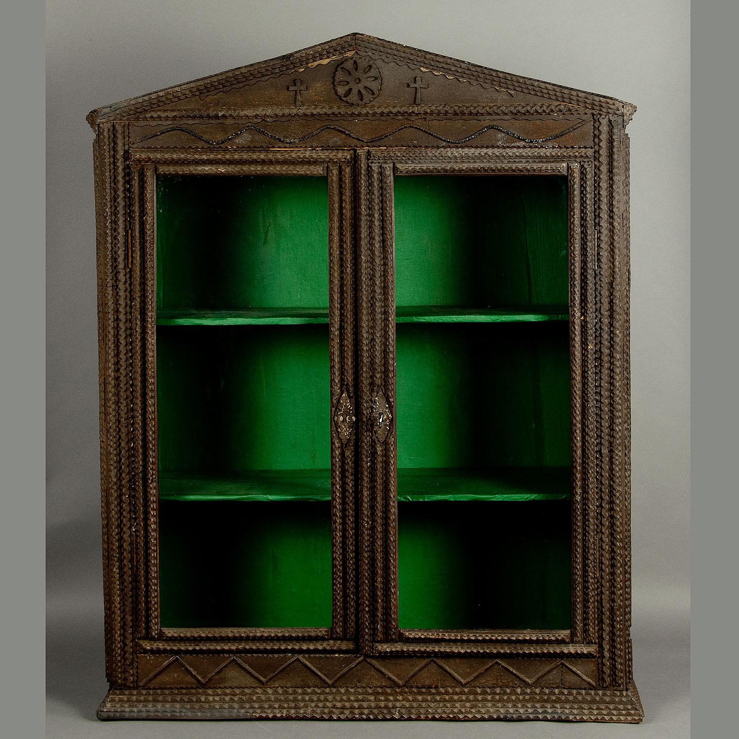 German Antique Tramp Art Cabinet, ca. 1900 For Sale