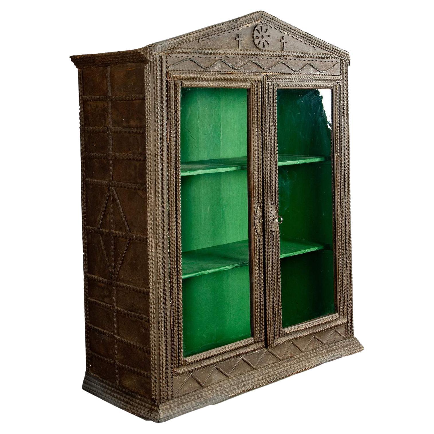 Antique Tramp Art Cabinet, ca. 1900 For Sale