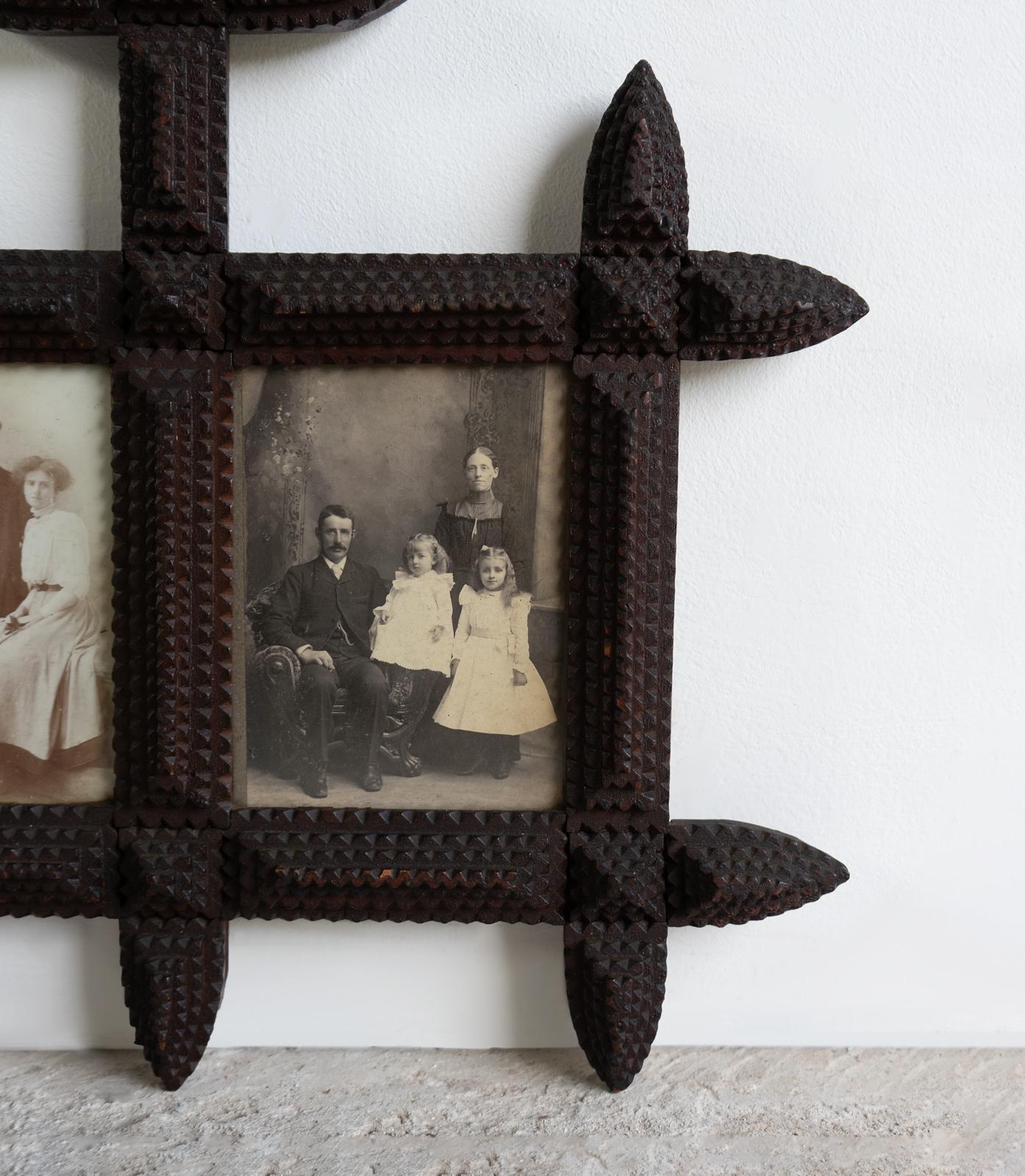 Original Frame Antique Tramp Art Double Picture Frame With Original Portrait ...