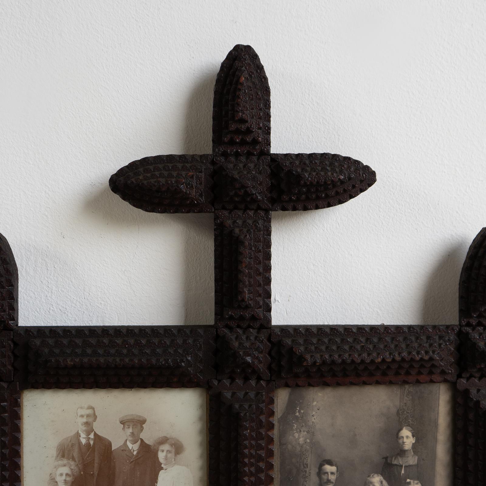 Original Frame Antique Tramp Art Double Picture Frame With Original Portrait ...