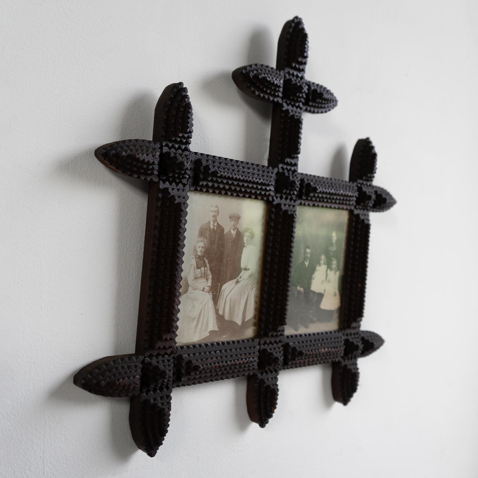 Original Frame Antique Tramp Art Double Picture Frame With Original Portrait ...
