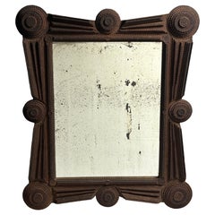 Antique tramp art folk art distressed mirror, Austria ca 1900s