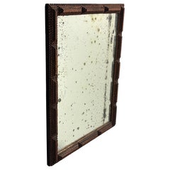 Antique tramp art folk art distressed mirror, Belgium ca 1900s