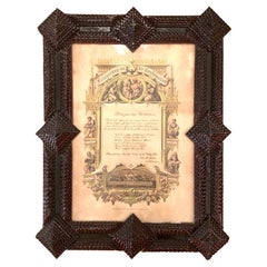 Antique Tramp Art Frame Carved Oak Original Period Letter Dated 1896