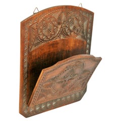 Antique  Tramp Art Hand Carved Walnut Foldable Letter/Magazine Rack