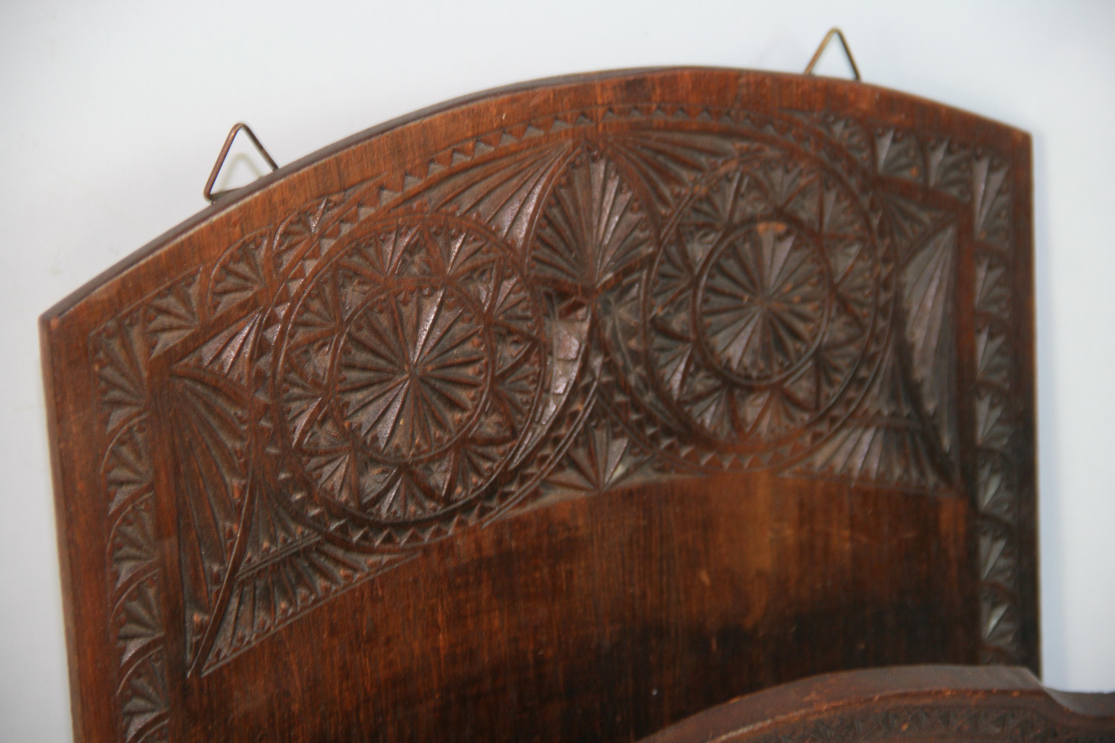 Antique  Tramp Art Hand Carved Walnut Foldable Letter/Magazine Rack For Sale 4