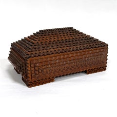Antique Tramp Art Lidded and Footed Box