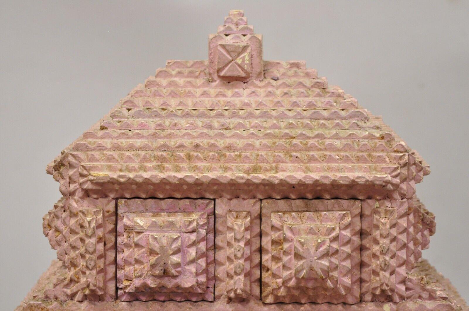 Folk Art Antique Tramp Art Pink 4 Drawer Wood 2 Tier Pyramid Jewelry Presentation Box