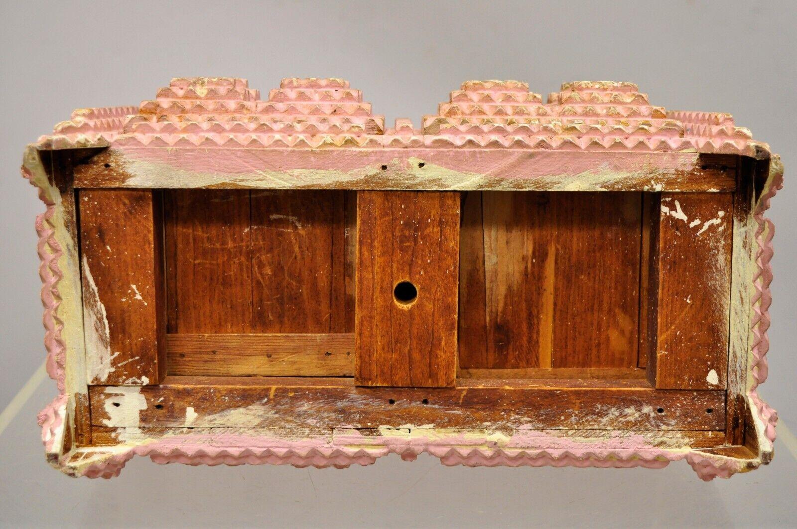 Antique Tramp Art Pink 4 Drawer Wood 2 Tier Pyramid Jewelry Presentation Box 4
