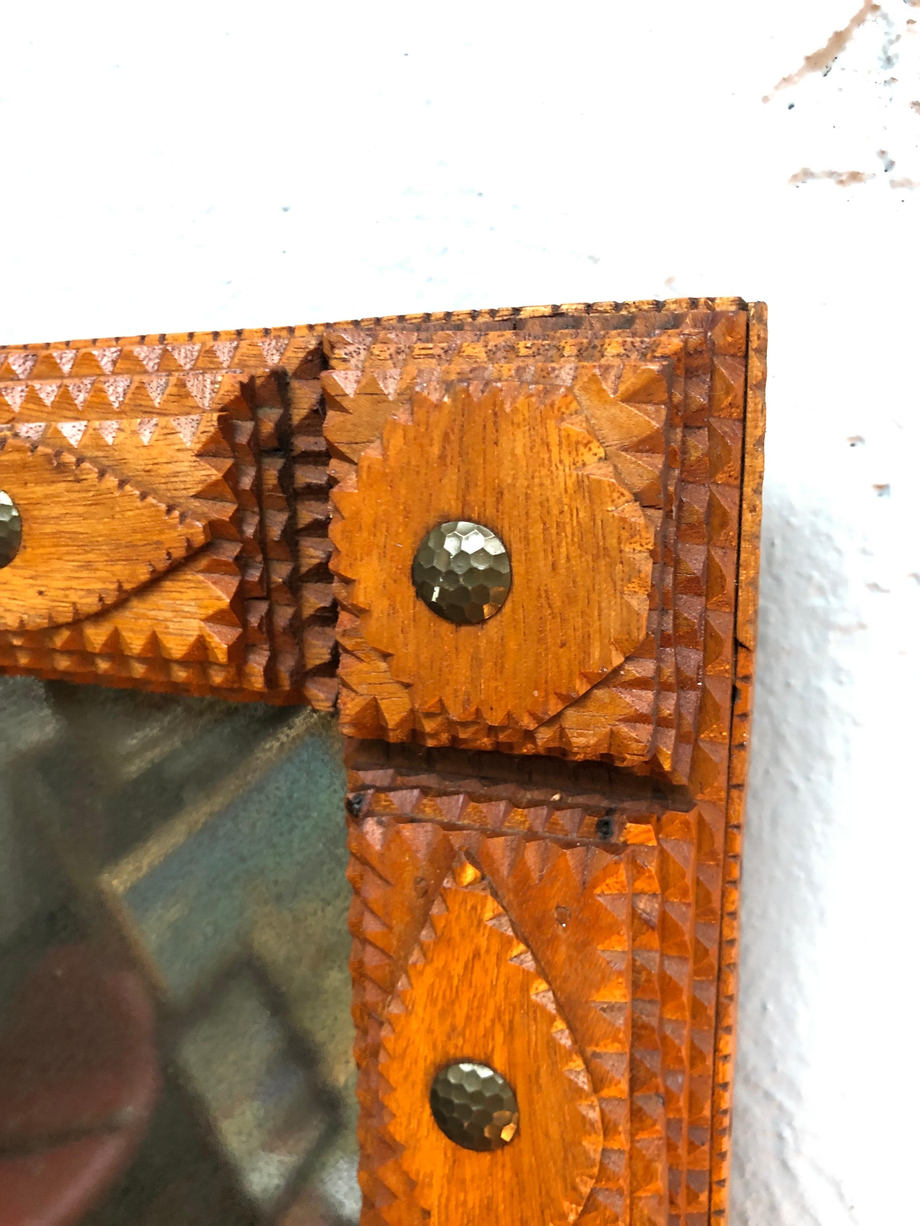 Hand-Crafted Antique Tramp Art Wall Mirror