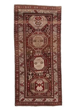 Antique Transcaucasian Long Rug with Brick Red Colors