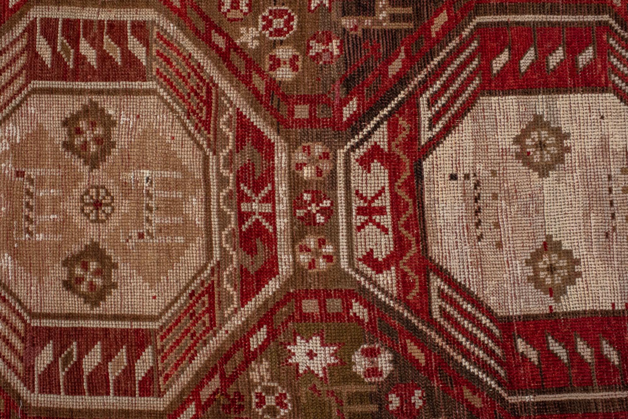 Hand-Knotted Antique Transcaucasian Long Rug with Brick Red Colors For Sale