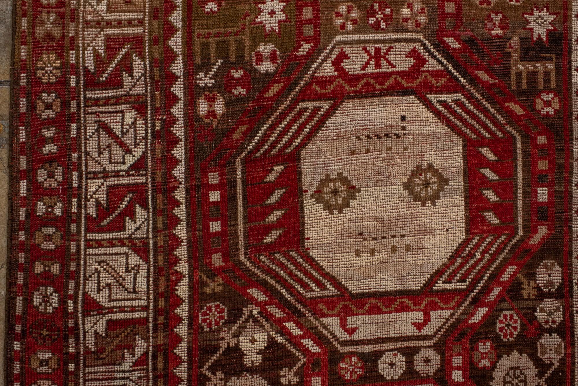 Antique Transcaucasian Long Rug with Brick Red Colors In Good Condition For Sale In New York, NY