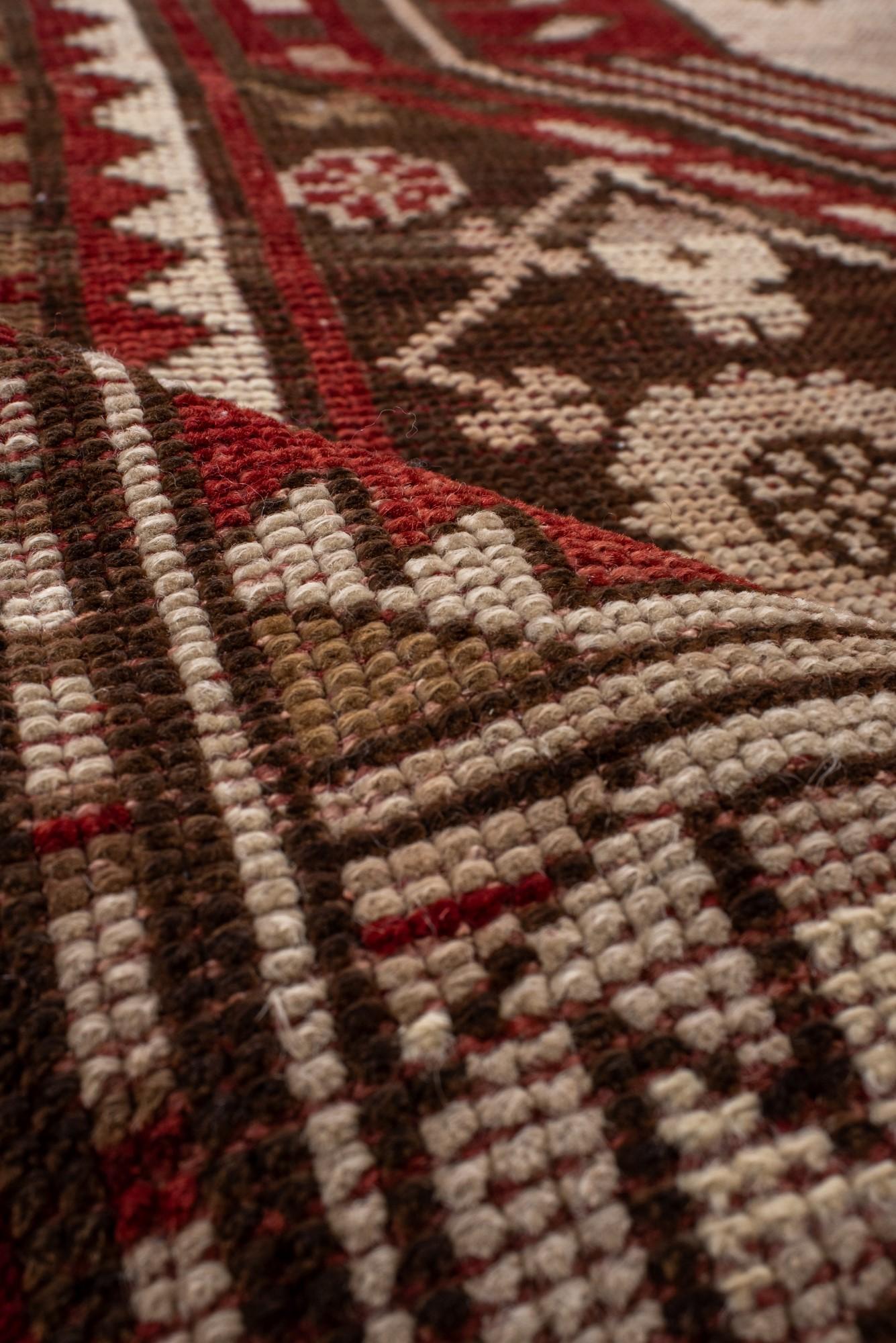 Wool Antique Transcaucasian Long Rug with Brick Red Colors For Sale