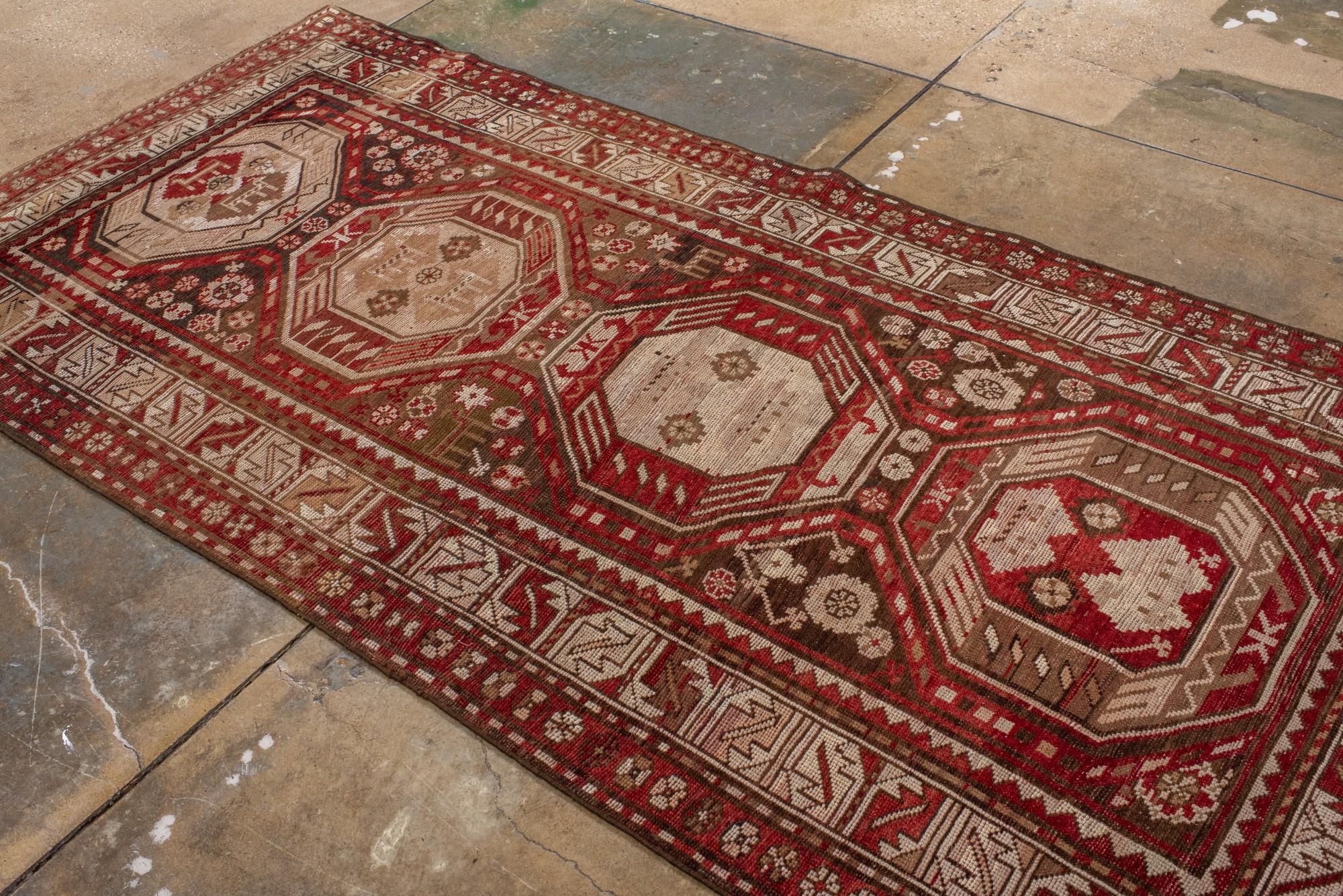 Antique Transcaucasian Long Rug with Brick Red Colors For Sale 1