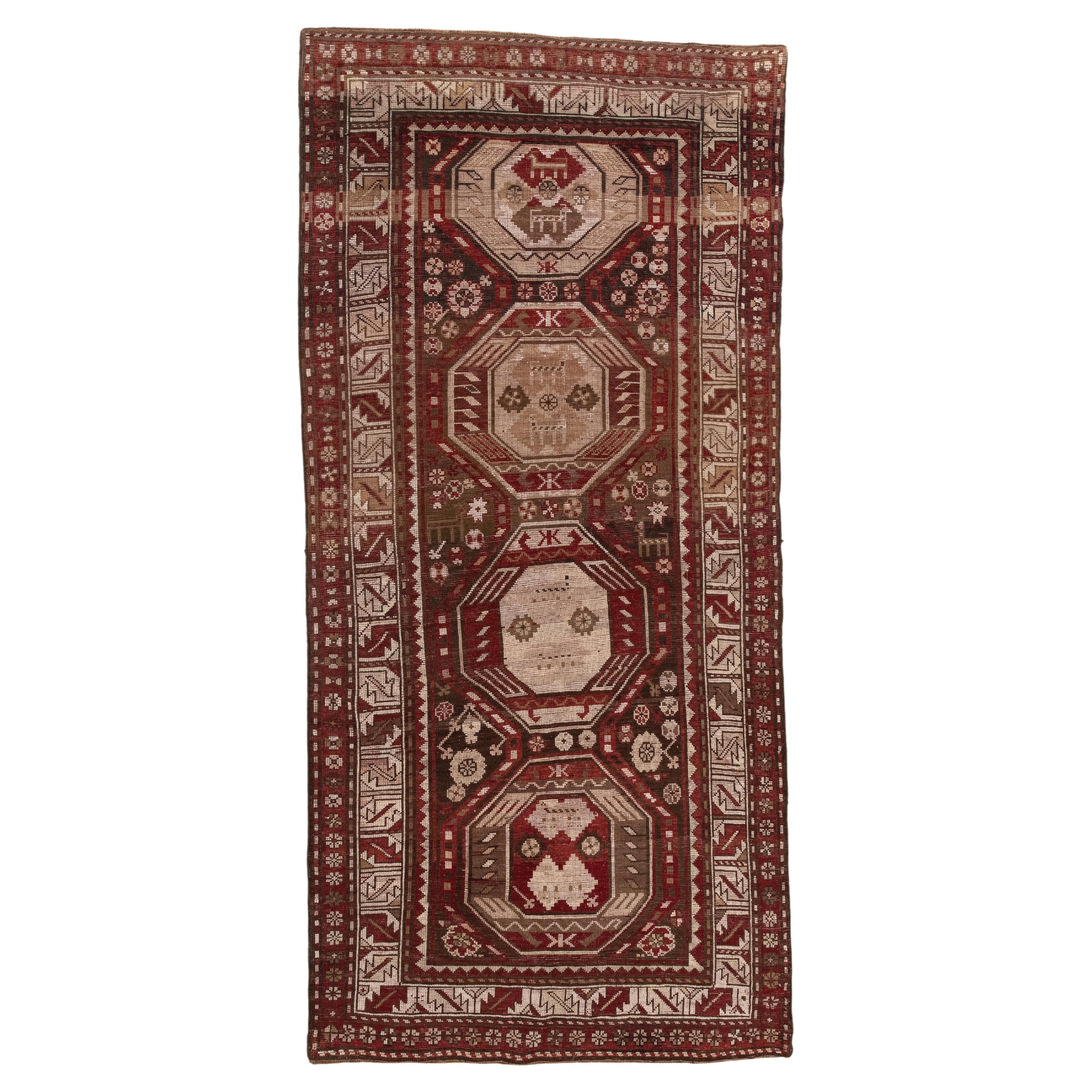 Antique Transcaucasian Long Rug with Brick Red Colors For Sale
