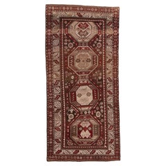 Antique Transcaucasian Long Rug with Brick Red Colors