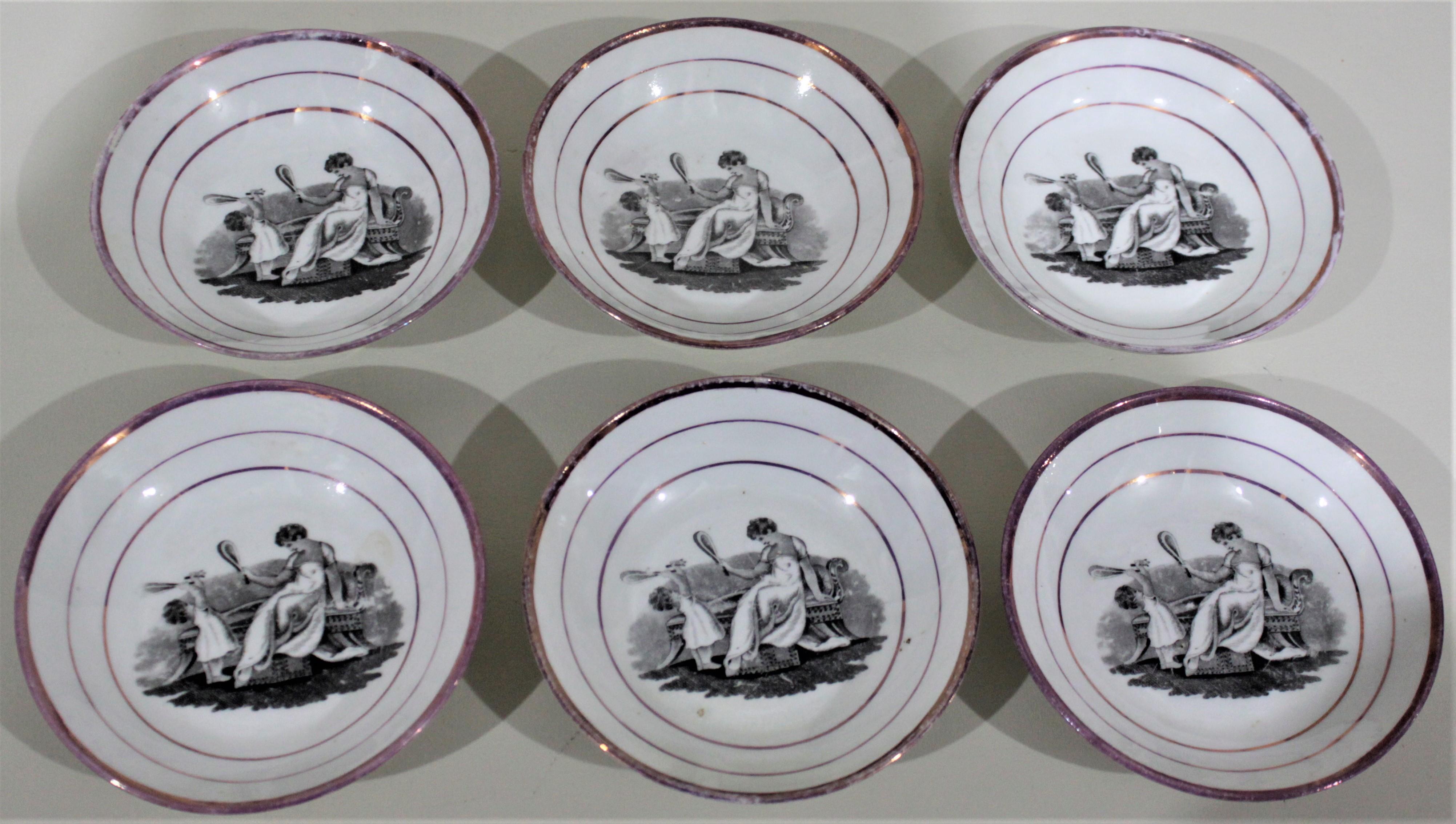 Antique Transferware China Desert or Luncheon Set of Mother and Children Playing In Fair Condition For Sale In Hamilton, Ontario