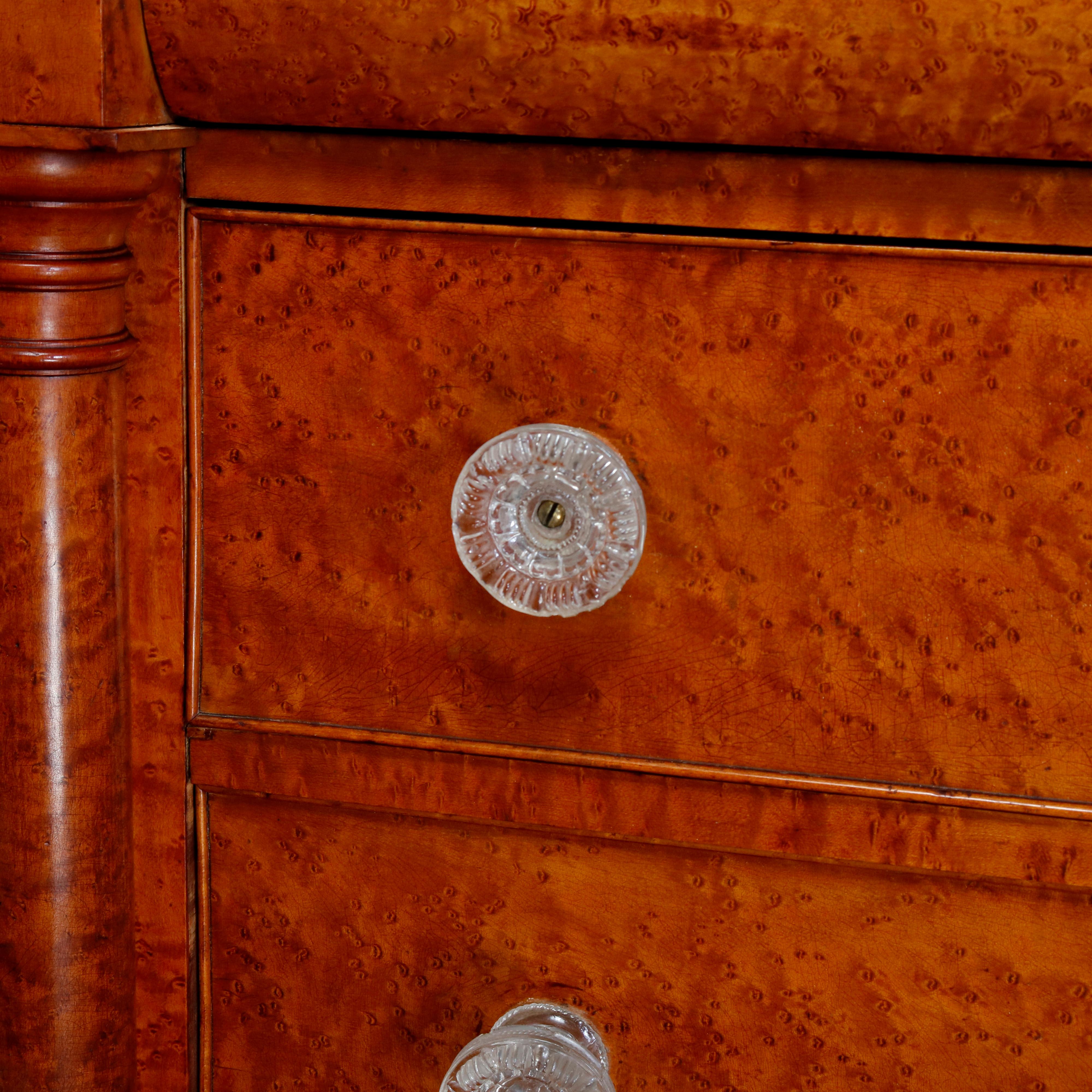 19th Century Antique Transitional Empire to Sheraton Birdseye Maple Chest of Drawers