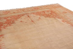 Antique Oushak Rug With Beige Open Field and Floral Patterns, From Rug & Kilim