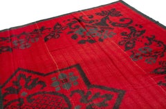 Antique Transitional Turkish Red and Black Geometric Pattern Kilim Rug