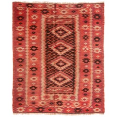 Antique Transitional Turkish Red and Black Wool Kilim Rug