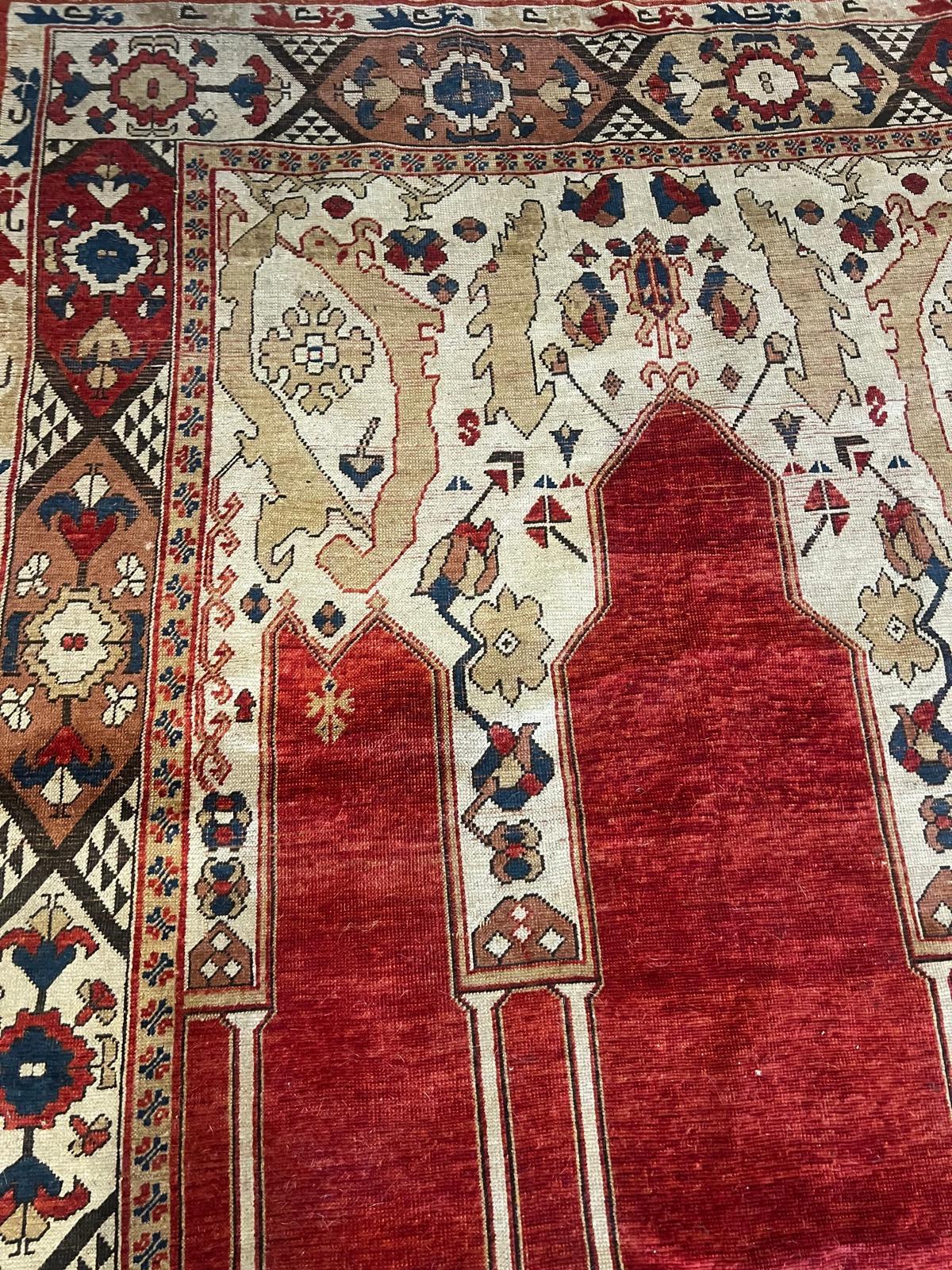 Annodato a mano Antico tappeto da preghiera transilvano dell'Anatolia centrale del XIX secolo in vendita