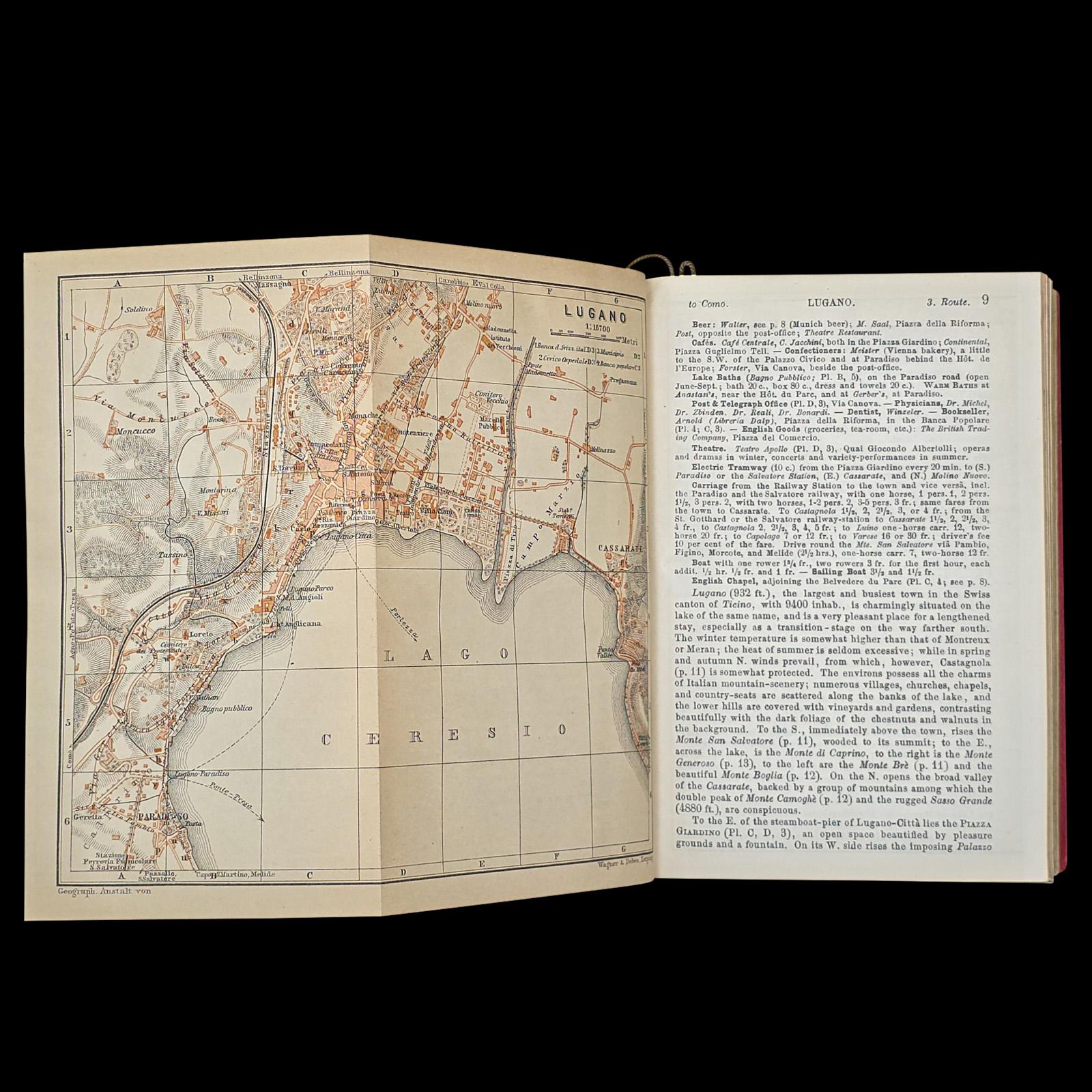 20th Century Antique Travel Book, Baedeker’s Northern Italy, Maps, Guide, Edwardian, C.1903 For Sale