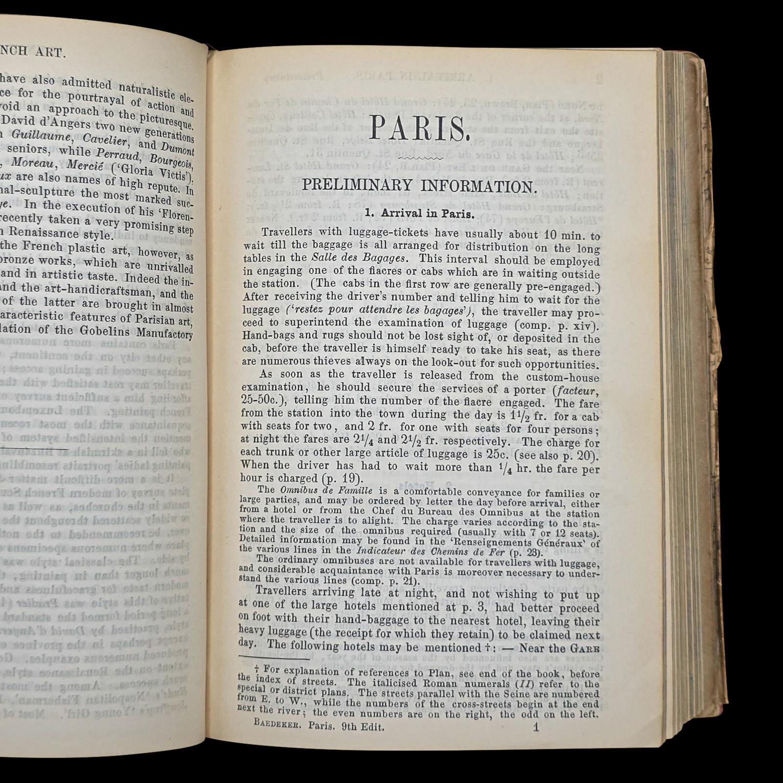 Antique Travel Book, Baedeker’s Paris and its Environs, Maps, Guide, Victorian In Good Condition For Sale In Hele, Devon, GB