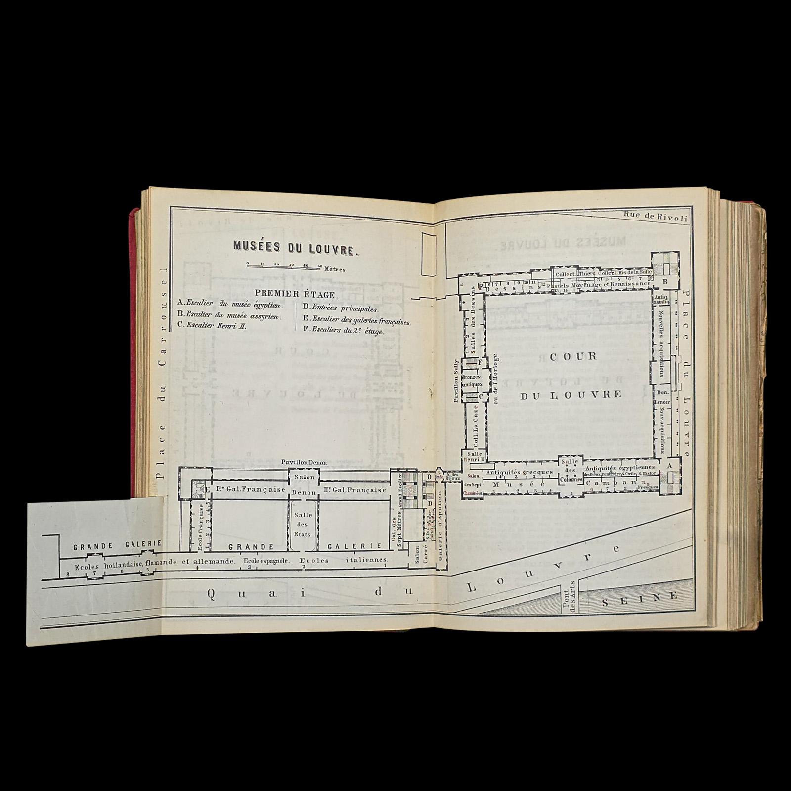 Late 19th Century Antique Travel Book, Baedeker’s Paris and its Environs, Maps, Guide, Victorian For Sale