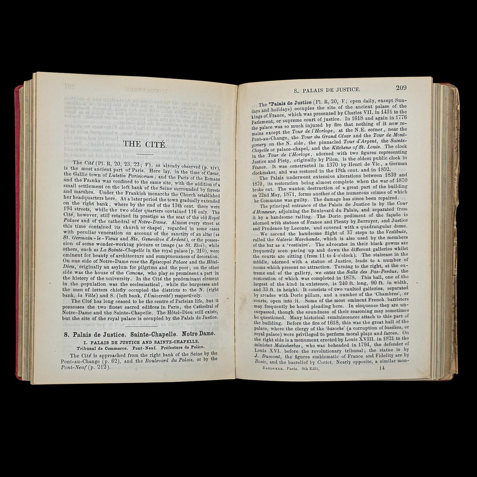 Paper Antique Travel Book, Baedeker’s Paris and its Environs, Maps, Guide, Victorian For Sale