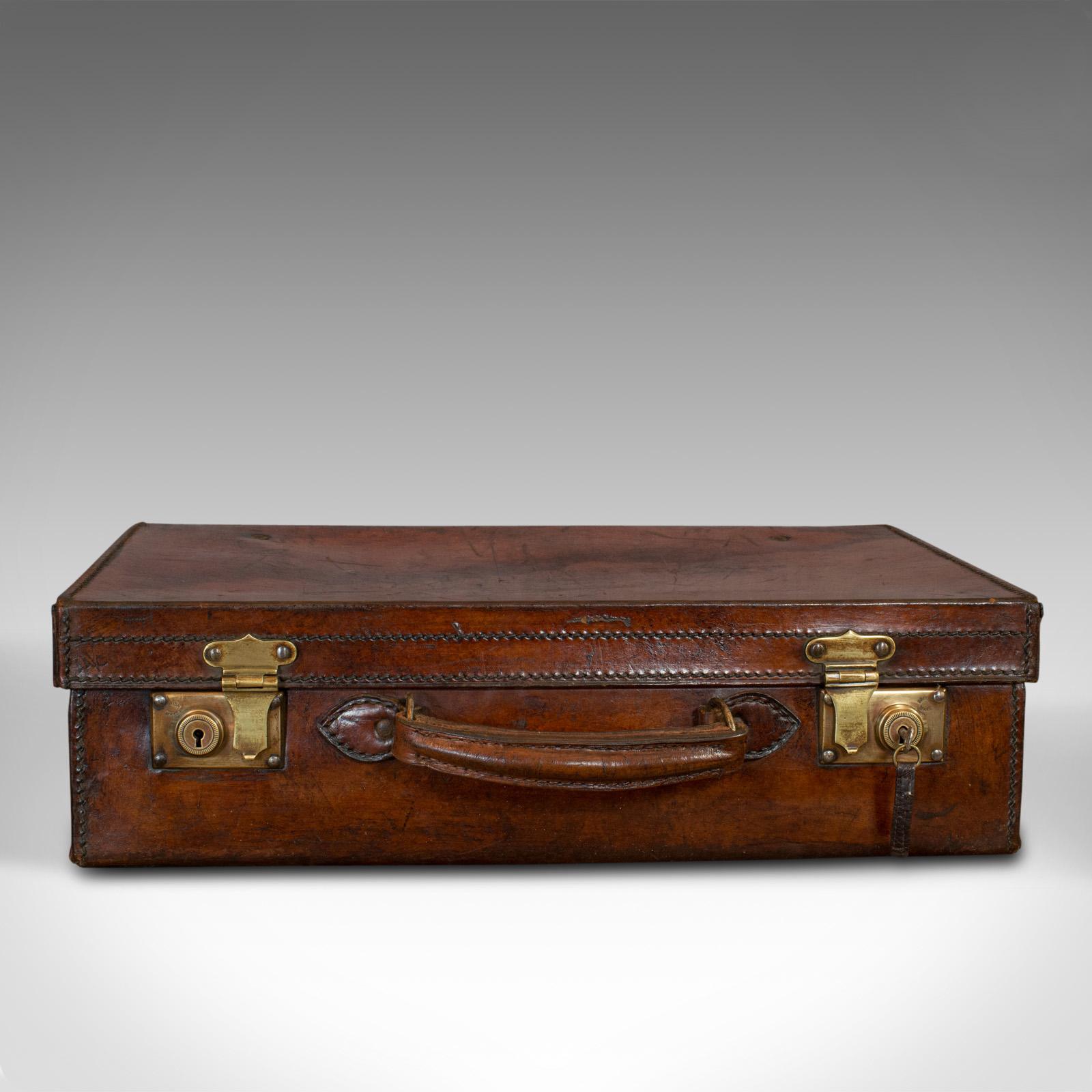 Antique Travel Case, English, Leather Banker's Suitcase, Edwardian, circa 1910 In Good Condition In Hele, Devon, GB