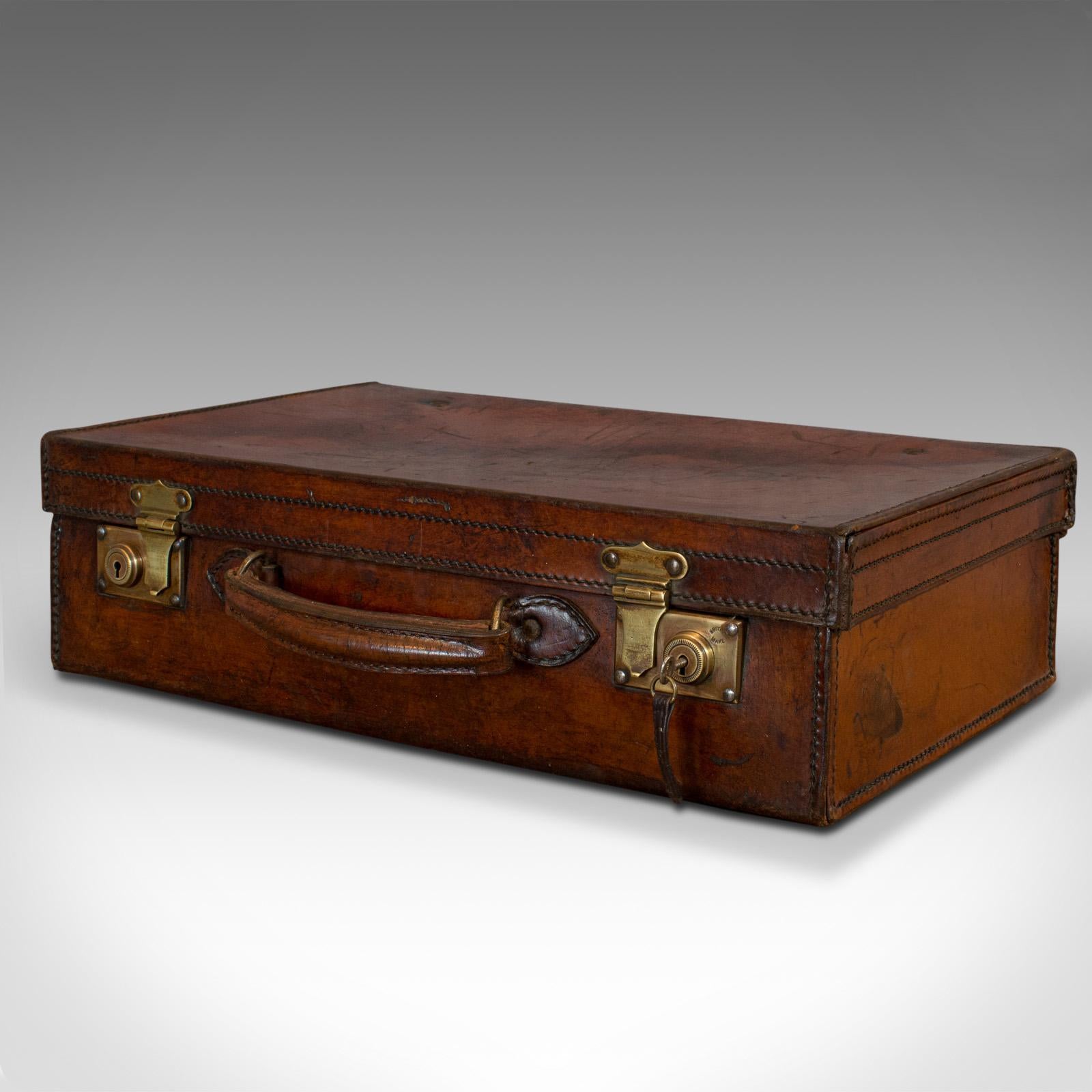 20th Century Antique Travel Case, English, Leather Banker's Suitcase, Edwardian, circa 1910