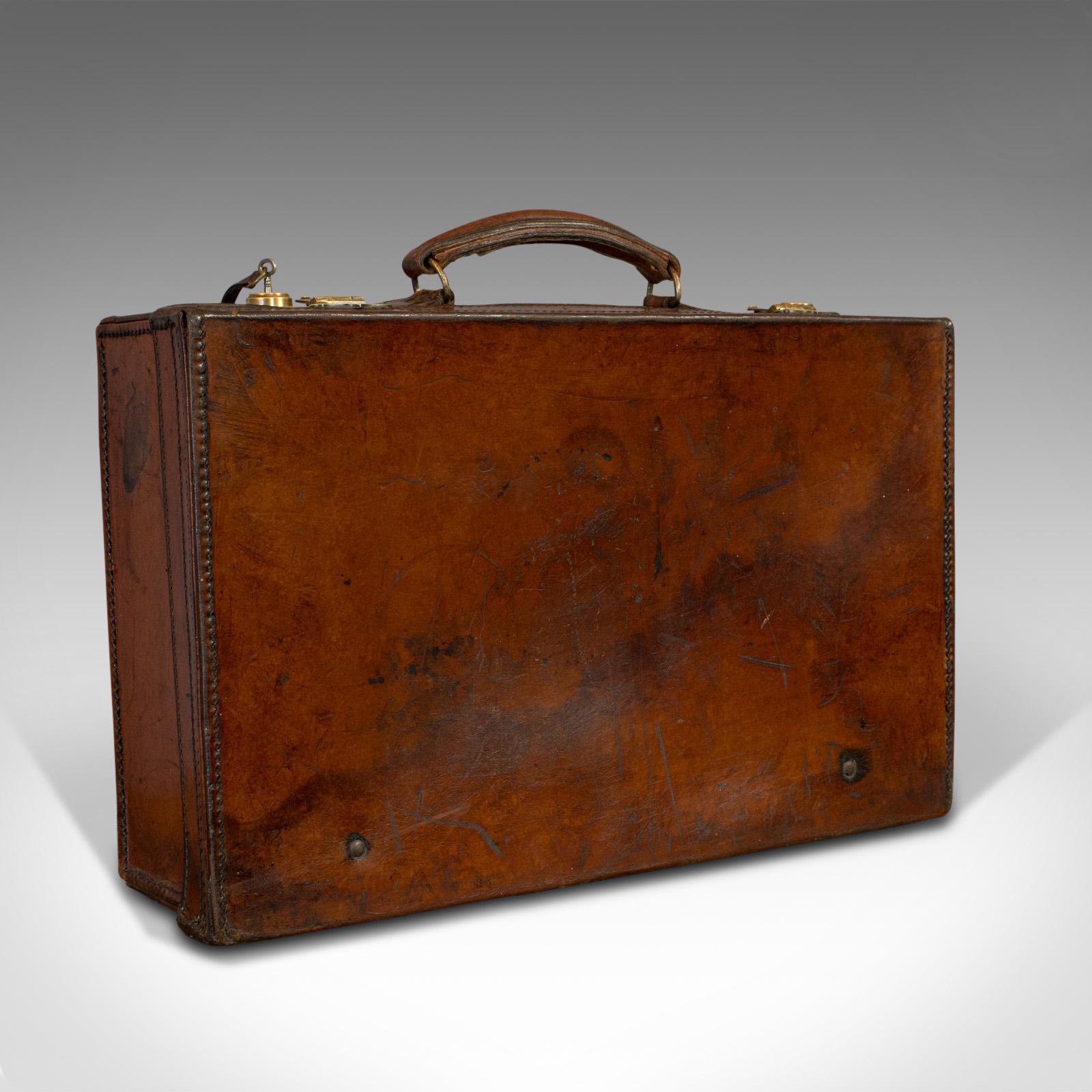 Antique Travel Case, English, Leather Banker's Suitcase, Edwardian, circa 1910 1