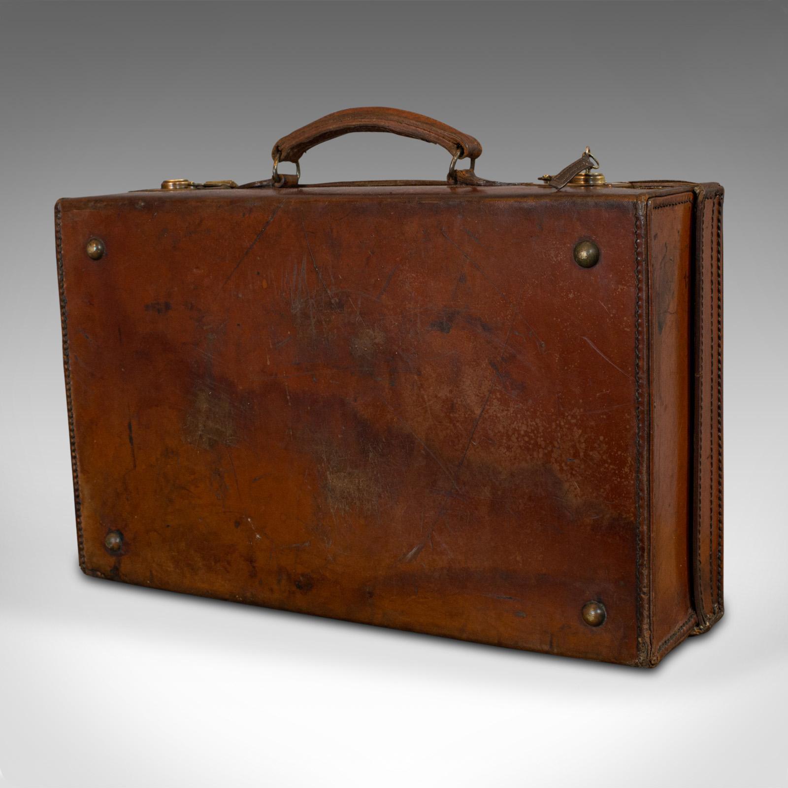 Antique Travel Case, English, Leather Banker's Suitcase, Edwardian, circa 1910 2