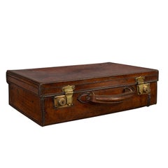 Antique valise de voyage:: anglaise:: valise de banquier en cuir:: édouardienne:: circa 1910
