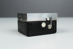 Tintero de viaje antiguo, plateado, Francia, circa 1880