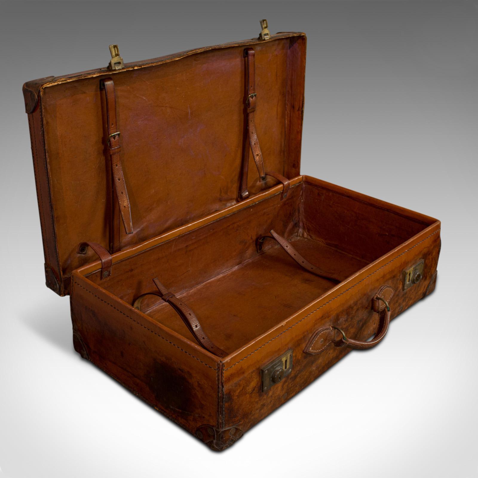 Brass Antique Travel Suitcase English, Leather, Gentleman’s Case, Edwardian circa 1910