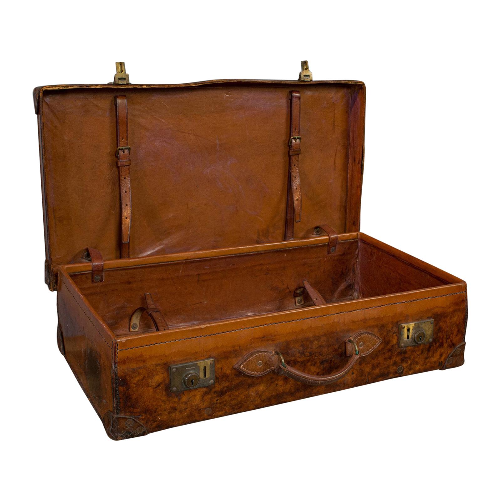 Antique Travel Suitcase English, Leather, Gentleman’s Case, Edwardian circa 1910
