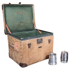 Antique Travel Trunk, English Canvas Case, Military Sporting Interest, Edwardian