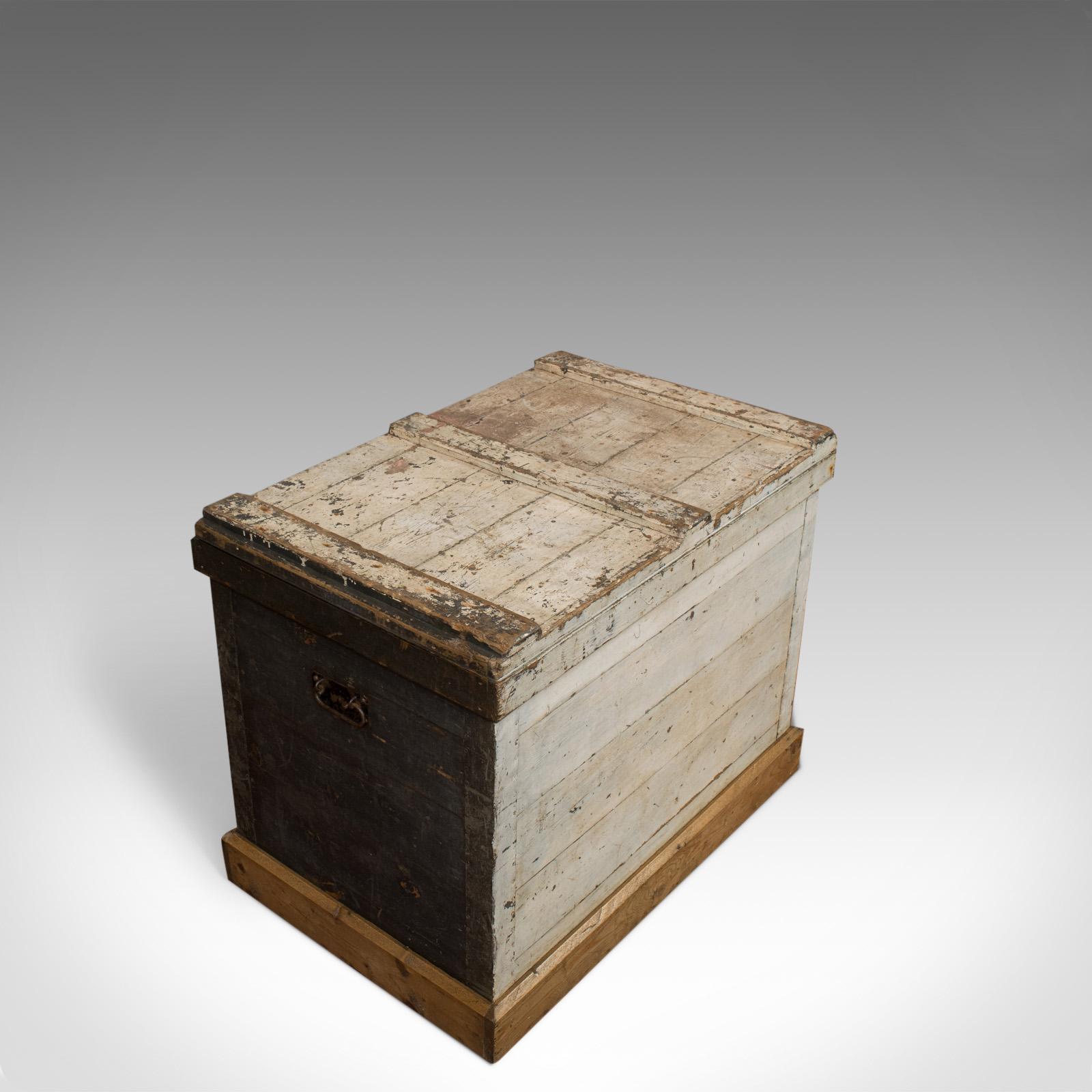 19th Century Antique Travel Trunk, English, Pine, Zinc Lined, Carriage Chest, Victorian For Sale