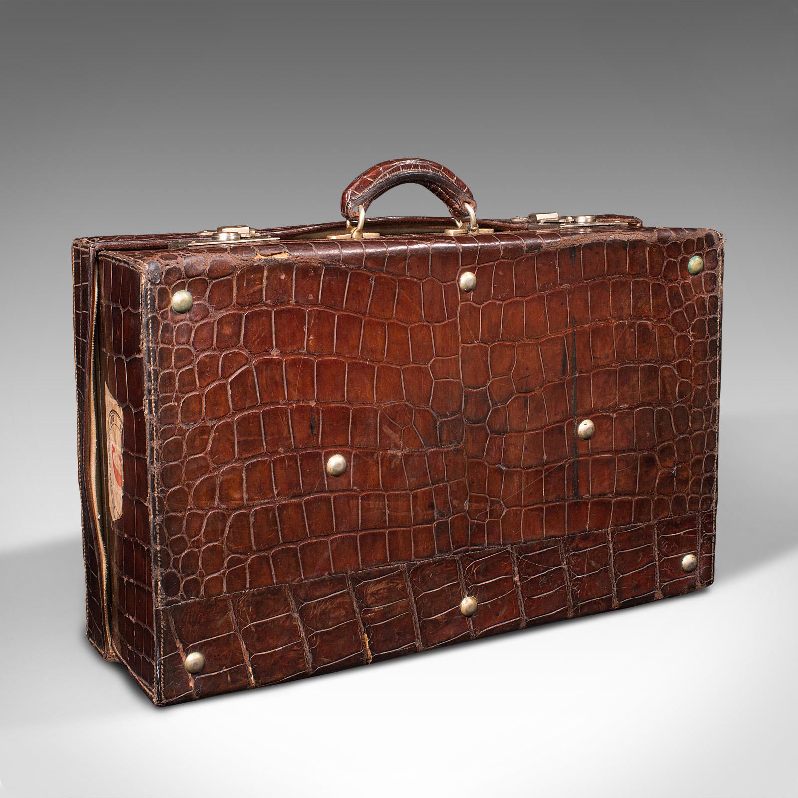 Antique Traveller's Suitcase, Indian, Colonial, Crocodile, Luggage, Edwardian 3