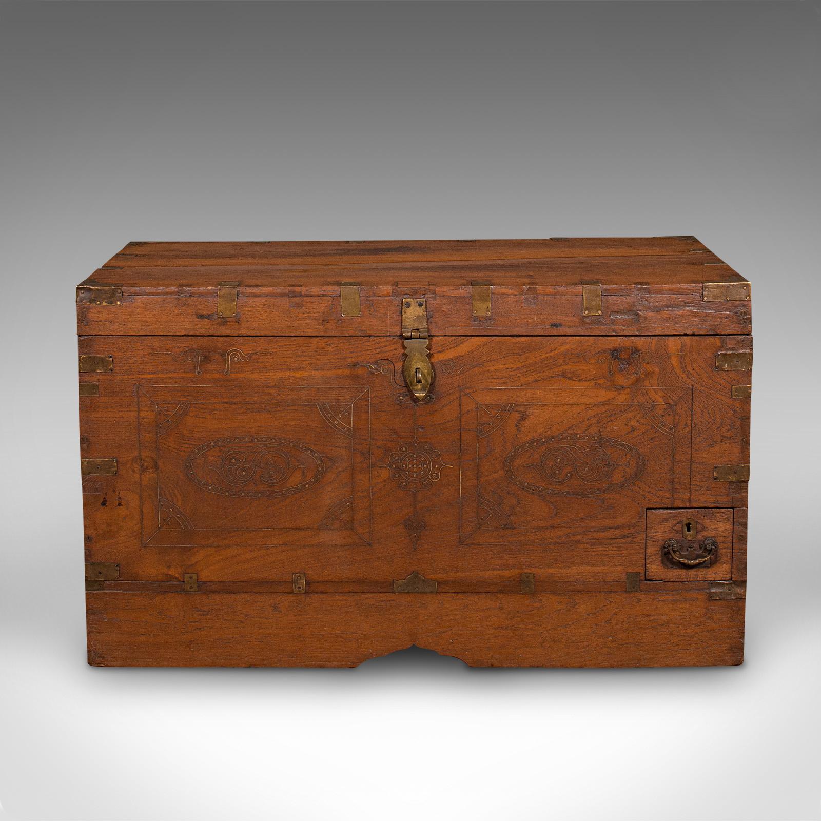 British Antique Travelling Cleric's Chest, Anglo Indian, Teak, Colonial Trunk, Victorian For Sale