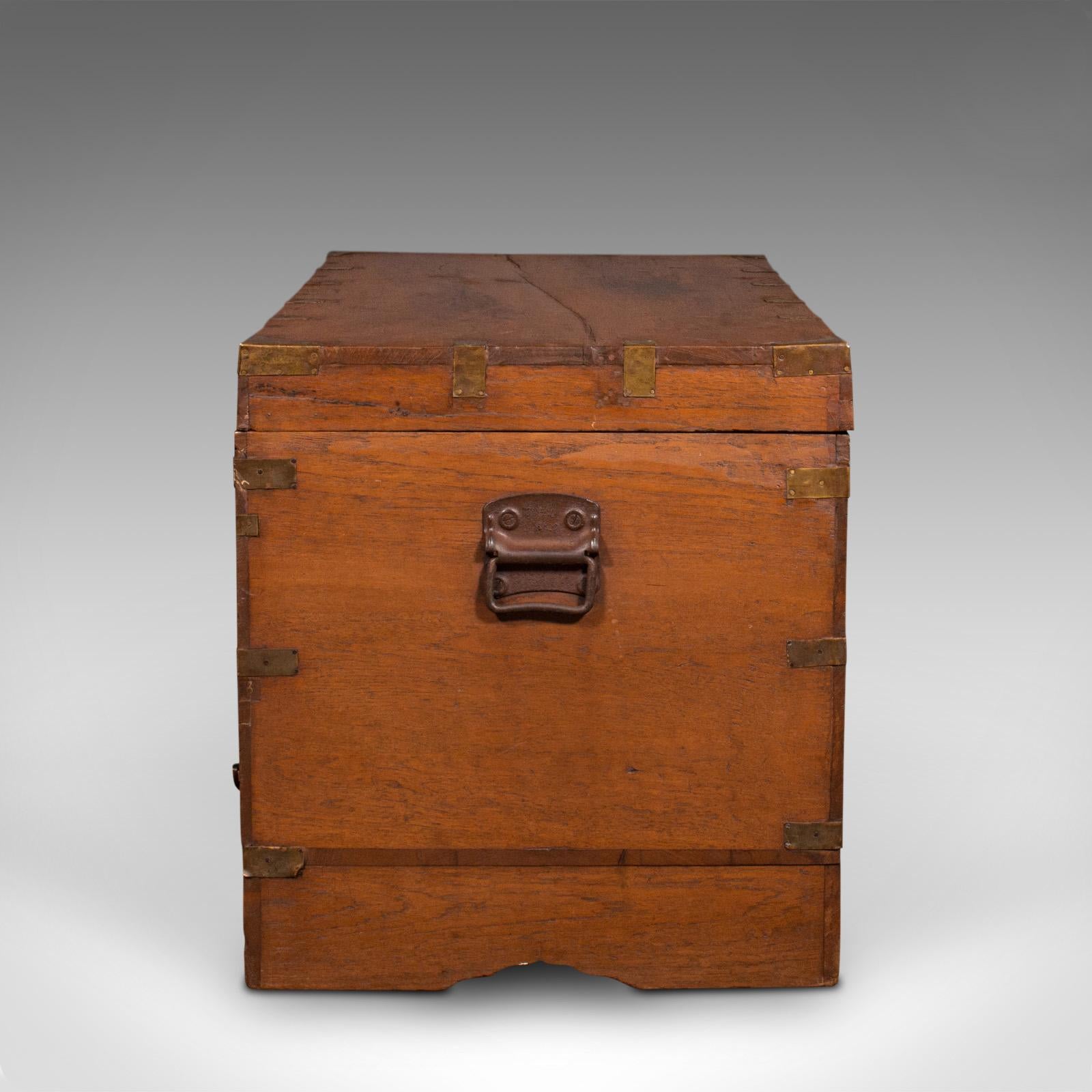 Antique Travelling Cleric's Chest, Anglo Indian, Teak, Colonial Trunk, Victorian For Sale 1