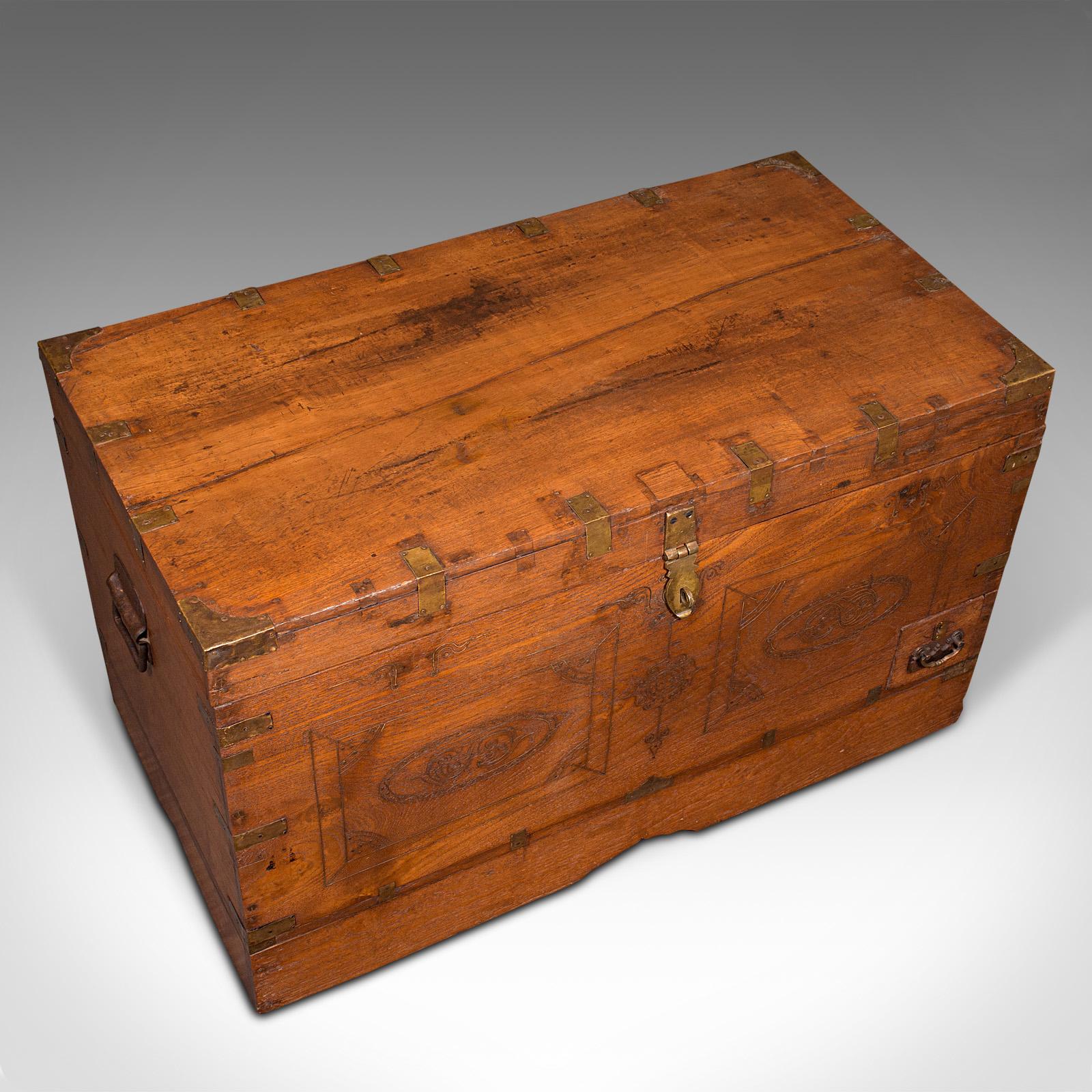 Antique Travelling Cleric's Chest, Anglo Indian, Teak, Colonial Trunk, Victorian For Sale 3