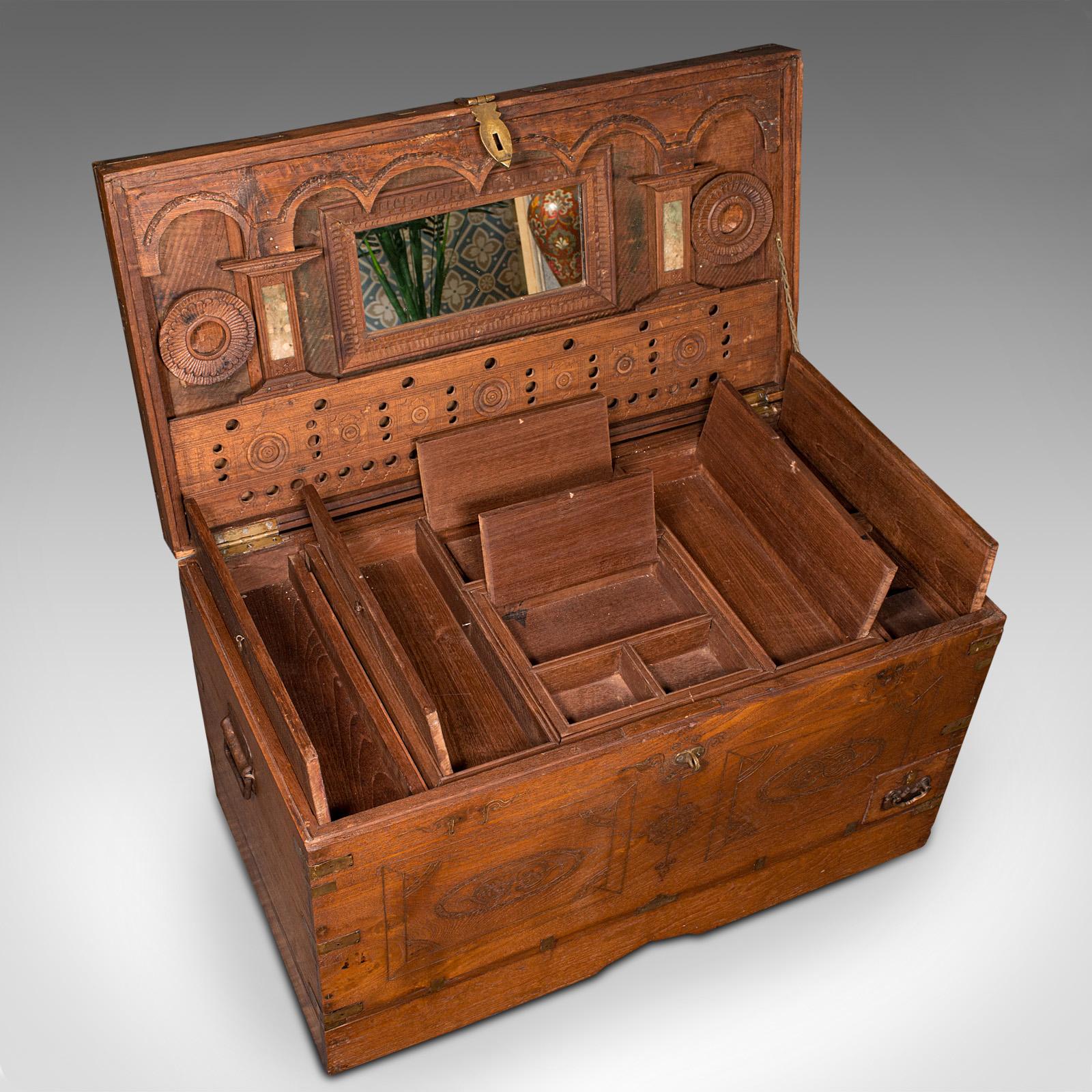 Antique Travelling Cleric's Chest, Anglo Indian, Teak, Colonial Trunk, Victorian For Sale 4