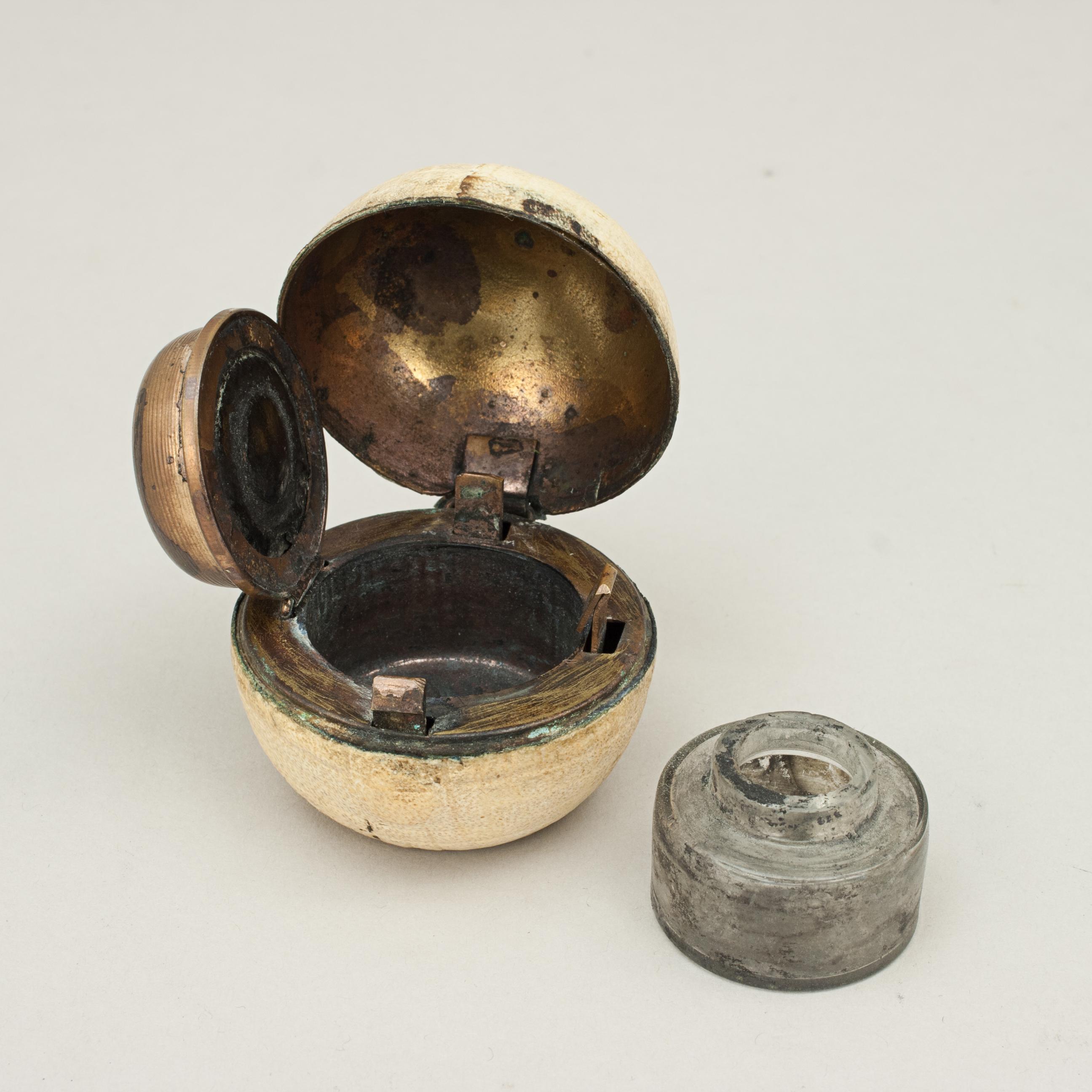 Brass Antique Travelling Golf Ball Inkwell