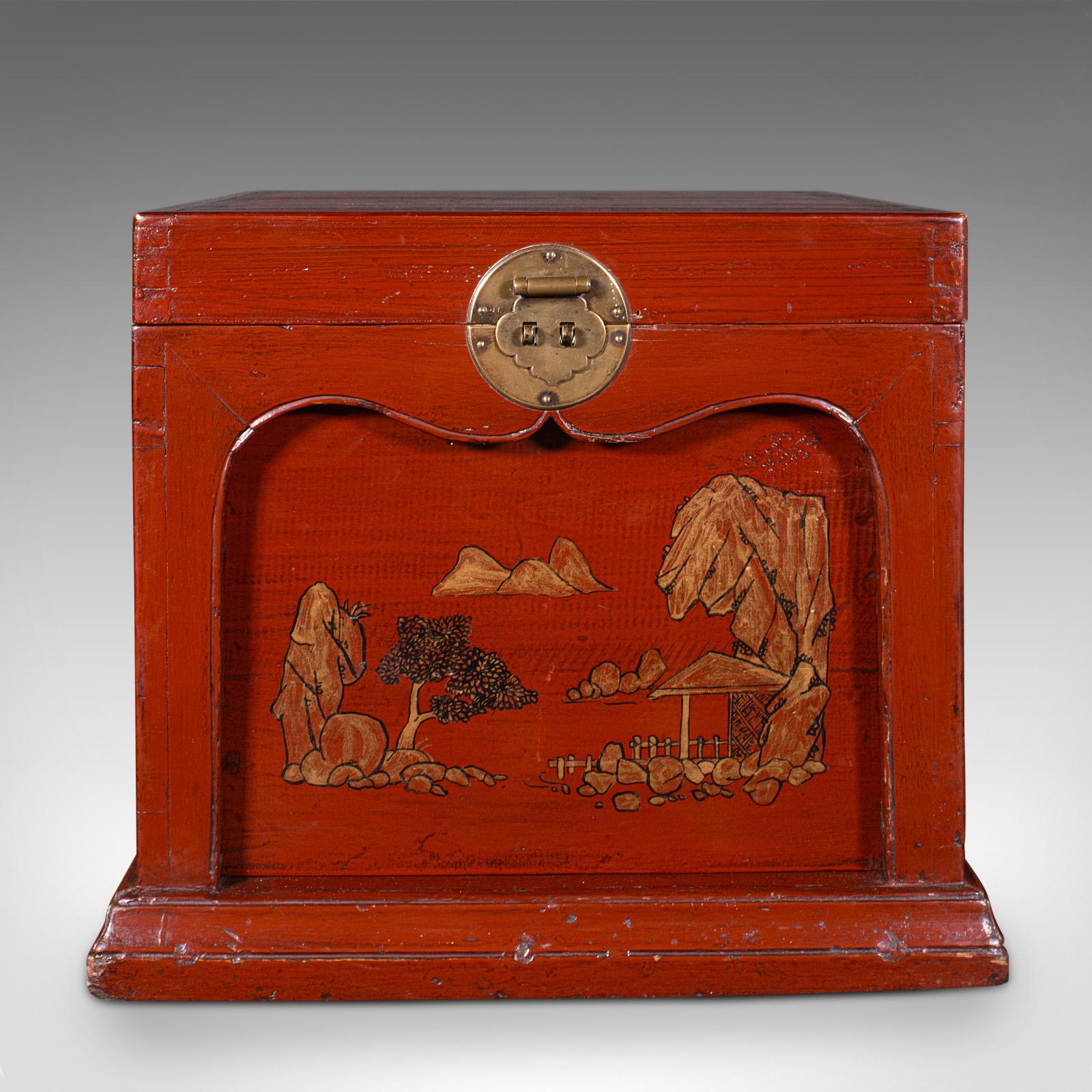 Chinoiserie Antique Travelling Jewellery Box, Chinese, Lacquered, Campaign Case, Victorian For Sale