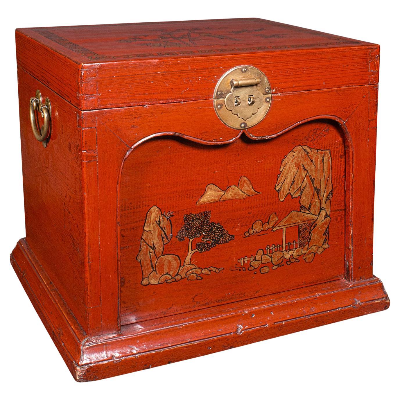 Boîte à bijoux de voyage ancienne, chinoise, laquée, Campaigner, victorienne