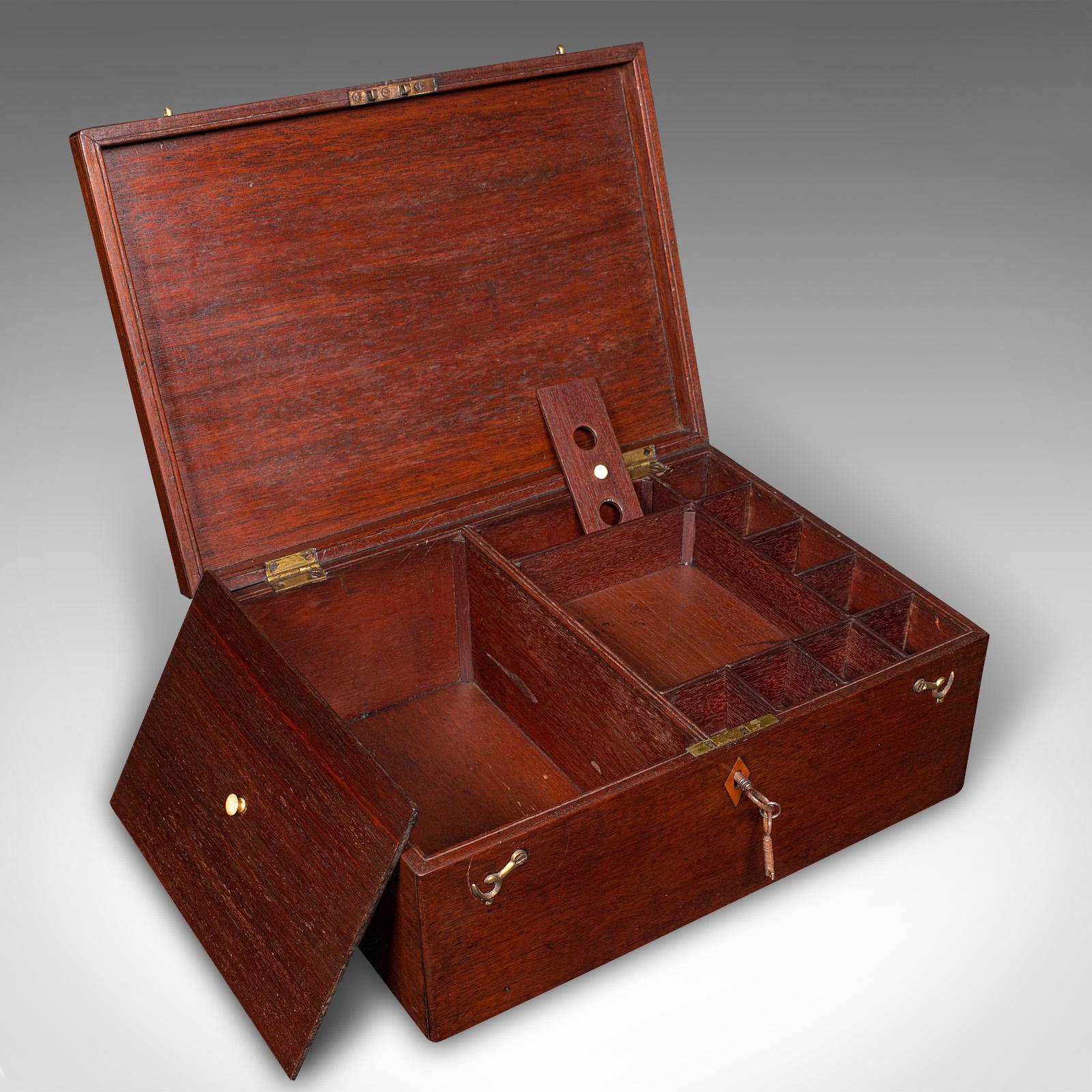 Wood Antique Travelling Jewellery Salesman's Box, English Carry Case, Victorian, 1850 For Sale
